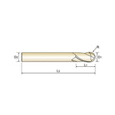 2 Flute Short Length Ball Nose Carbide X-Power Pro End Mills GM876 Series Plain Shank